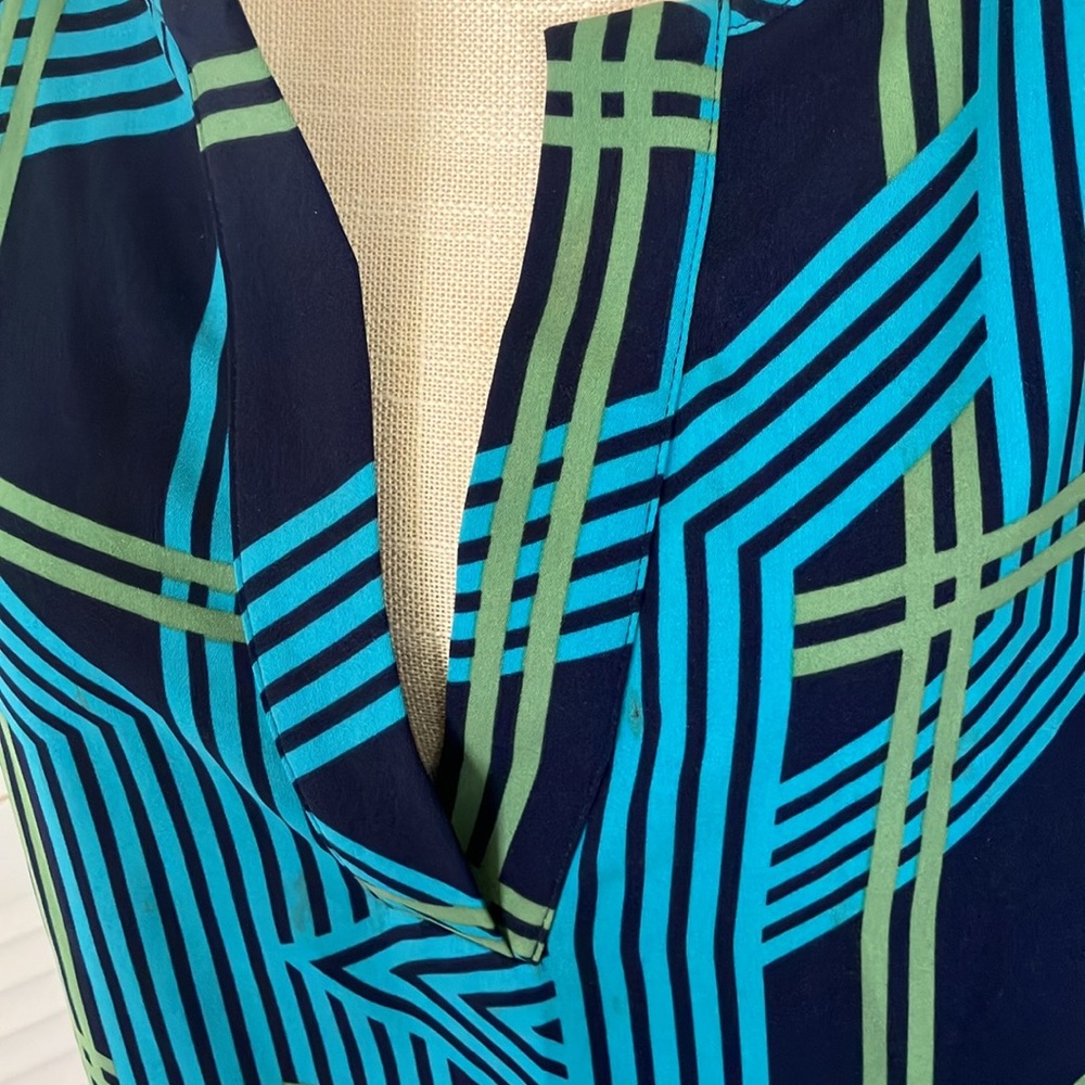 Halogen Navy, dress size LP Geometric Abstract lines in teal and moss green - Picture 3 of 6